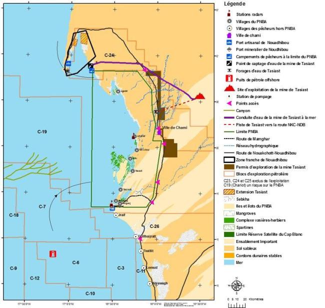 Carte des enjeux et menaces autour du PNBA