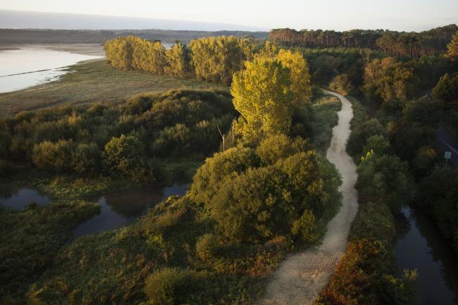 Vue aérienne circuit de visite Marais Barrage