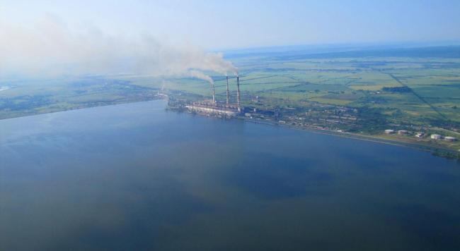 View of the south-western part of the reservoir and Burshtyn thermal power station