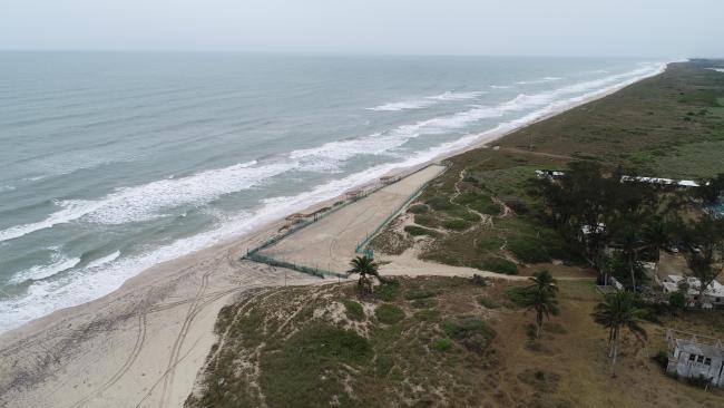 Vista aérea de corral central de incubación de nidadas de tortugas marinas