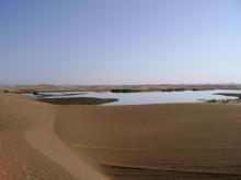 The new sewage settling ponds in the dunes to the east of Walvis Bay (not part of the Ramsar site).