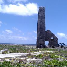 View across Sombrero Island showing vegetation on old industrial workings associated with past phosphate mining, - note the date the photo was taken is unknown, not as given