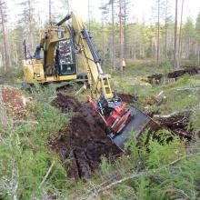 Restoration of hydrology: Excavator filing ditch