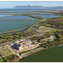 Strandfontein Birding Area (looking southwards from Zeekoevlei towards Cape Point).  The construction of the new FBNR headquarters node (now completed)  is visible in the foreground of the photo.