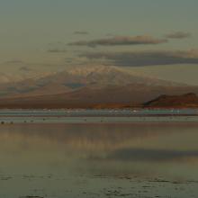 Laguna de Llancanelo, atrás Cerro Nevado