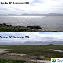 Images of breaching of the Bot River Estuary including pre and post breaching.