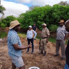 University of Venda scientists explaining pan ecological character to members of the Makuleke Communal Property Association and Ministry officials (DFFE) at Hapi Pan