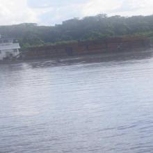 Un bateau transporteur de produits forestiers navig
uant sur la rivière Sangha 