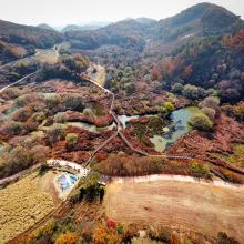 Mungyeong Doline Wetland with colorful trees in autumn
