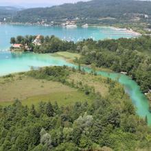 Fen, mouth of the creek, Lake Wörthersee - aerial picture